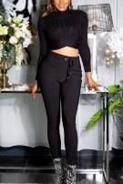 Sexy sporty broek met tailleband zwart